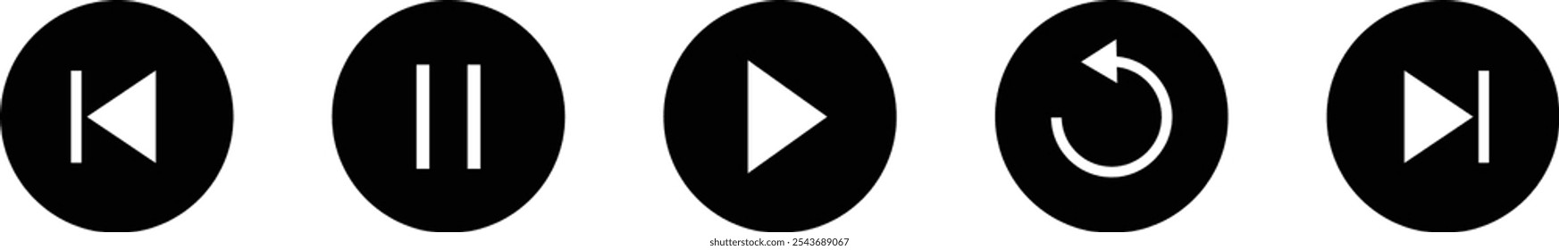 Symbole des Media Players. Symbol der Player-Schaltfläche. Vektorspiel, Zurückspulen, Pause, Stopp-Tasten. Audiowellen-Symbol. Sammlung von Multimedia-Symbolen, Media-Player-Tasten. Spielpause fortsetzen schnell vorwärts
