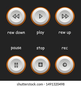Media player icons. Player buttons set. Multimedia control icons.
Symbols for play, stop, pause, record and rewind forward and back. Vector illustration