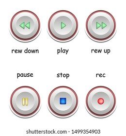 Media player icons. Player buttons set. Multimedia control icons. Symbols for play, stop, pause, record and rewind forward and back. Vector illustration