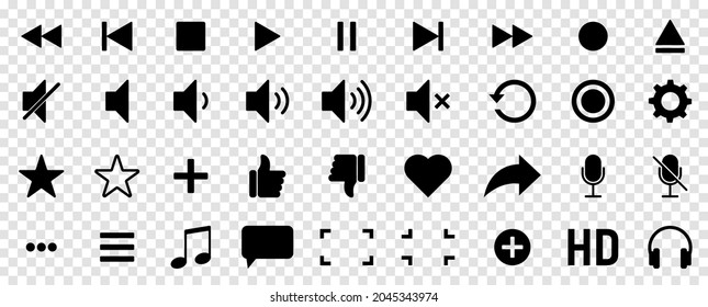 Media player icons. Can use for mobile and web design. Vector Illustration isolated on transparent background