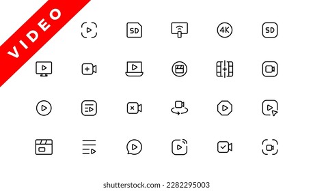 Media player icons collection. Video player icons. Cinema icon.
