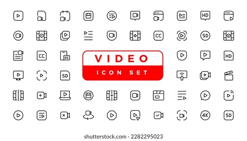 Media player icons collection. Video player icons. Cinema icon.
