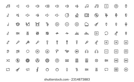 Media player icons collection. Video player icons. Cinema icon.Music icon. Outline icon.
