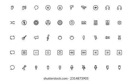 Media player icons collection. Video player icons. Cinema icon.Music icon. Outline icon.

