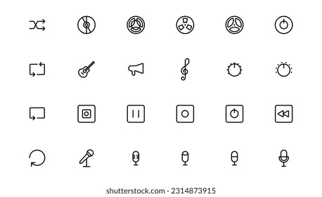 Media player icons collection. Video player icons. Cinema icon.Music icon. Outline icon.
