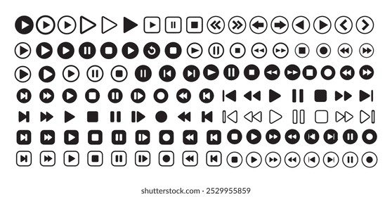 Sammlung von Mediaplayer-Symbolen. Video-Player-Icons.Media-Player-Tasten, Sound und Kino, Schnittstelle Multimedia, Video und Audio, Media-Player.Vektorgrafik