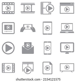 Symbole des Media Player. Graues Flachdesign. Vektorgrafik.