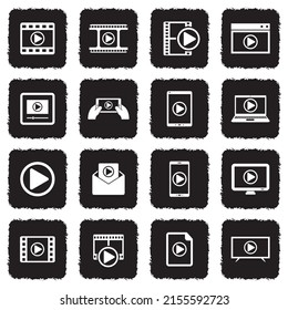 Media Player Icons. Grunge Black Flat Design. Vector Illustration.