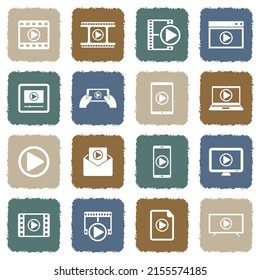 Media Player Icons. Grunge Color Flat Design. Vector Illustration.