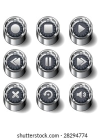 Media player icons on modern rubber vector button set
