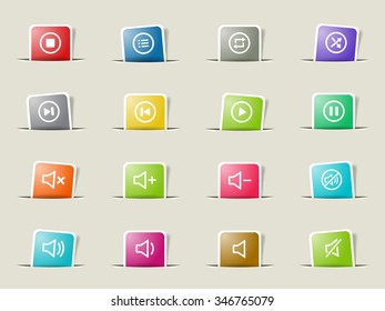 Media player icons paper icons for web