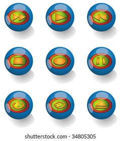 Media player icons placed in blue glass ball.