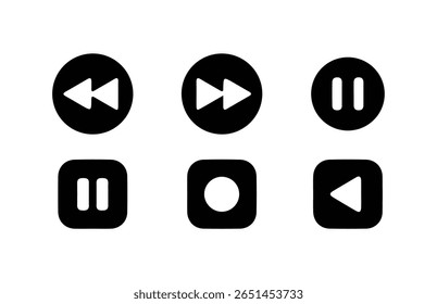 Ícones do Media Player. Ícone de botões Reproduzir e pausar conjunto, Pausar, retroceder, ícone de avanço rápido, botões do player de música ilustração Vetor Eps 10