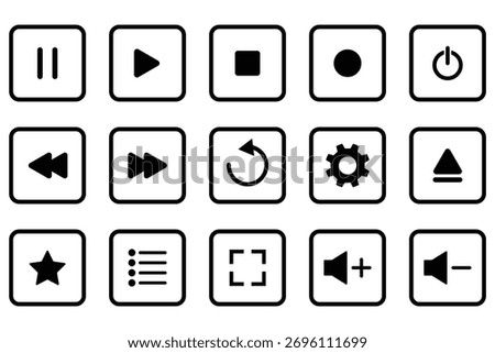 Media player icons. Play and pause buttons icon set. Media player button icons set. 