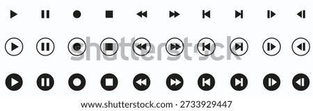 Media player icons: play, pause, stop, next, previous, rewind, fast forward