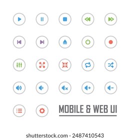 Mediaplayer-Symbole festgelegt. Kollektion von Multimediasymbolen und Audio.