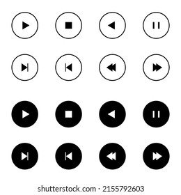 Media player icons. Set of media player icons vector. Stop, pause, play, forward and backward icons