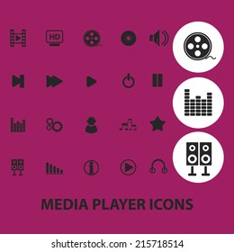 media player icons set, vector