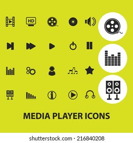 media player icons set, vector