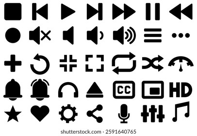 media player icons set, video player control icons, Interface icons for multimedia and music player Vector illustration design