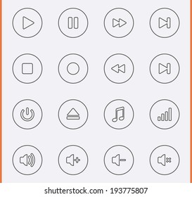 Media Player Icons in thin line style