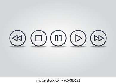Media Player Icons. Thin line audio icons