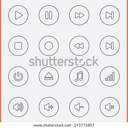Media Player Icons in thin line style
