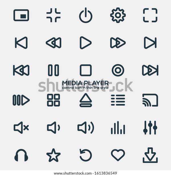 Media Player Icons Thin Line Style Stock Vector Royalty Free