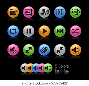 Ícones do Media Player // O arquivo de vetor Inclui 5 versões de cores em diferentes camadas.