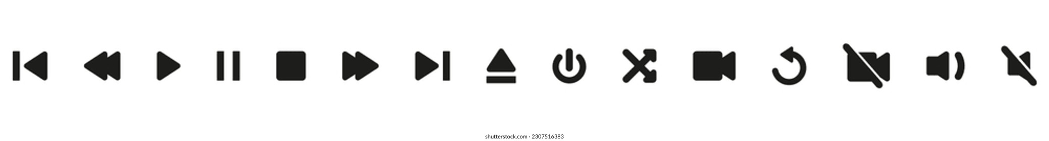 Media player interface symbols. Video player icons. Audio player.