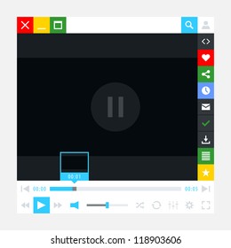 Media player interface with video loading bar and additional movie buttons. Simple solid plain one color flat tile. New modern minimal metro cute style. Vector illustration web design element 8 eps