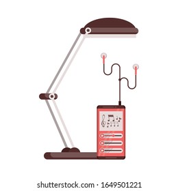 media player mp3 with earphones and desk lamp vector illustration design