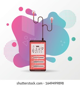 reproductor multimedia mp3 con auriculares diseño de ilustración vectorial
