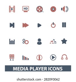 media player, music icons, signs, illustrations set, vector