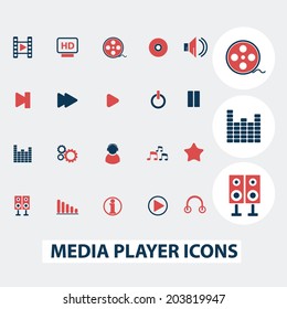 media player, music interface, cinema, movie icons, signs, symbols, vector set