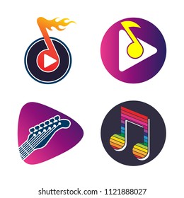 Media player with note emblem logo design template. Music icon vector illustration isolated on white background collection