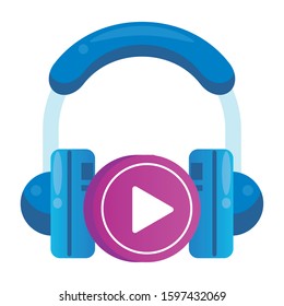 media player play button with earphones vector illustration design