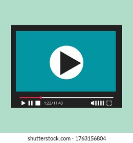 Media player with play button icon in trendy flat style isolated on green background. Play symbol for your web site design, logo, app, UI. Vector illustration, EPS10.