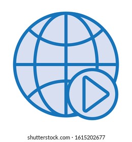 media player play button with sphere planet vector illustration design