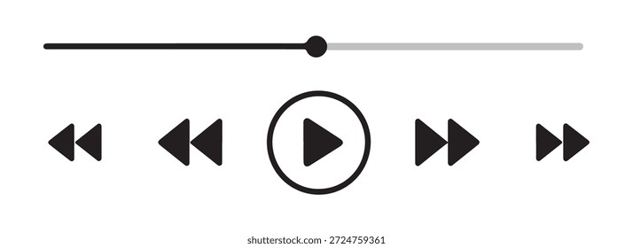 Reproductor multimedia con pausa de reproducción rebobinar Botones hacia adelante, volumen y buscar Elementos deslizantes, interfaz multimedia de audio