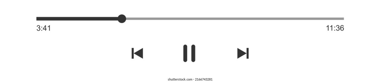 Media Player Progress Bar With Time Slider, Pause, Rewind And Fast Forward Buttons. Simple Template Of Audio Or Video Playback Panel Interface. Vector Graphic Illustration