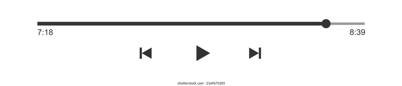 Media Player-Ladebalken mit Zeitschieber, Abspielen, Zurückdrehen und schnellen Vorwärts-Tasten. Vorlage des Audio- oder Video-Player-Wiedergabefelds. Vektorgrafik einzeln auf weißem Hintergrund