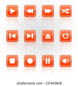 Media player red square buttons set