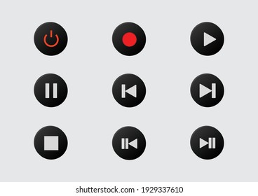 Iconos de reproductor multimedia establecidos para la colección de botones Música, interfaz, reproductor de medios de diseño Ilustración vectorial.