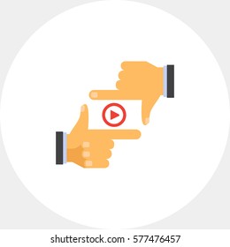Media player sign between human fingers