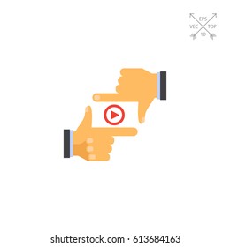 Media player sign between human fingers