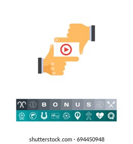 Media player sign between human fingers