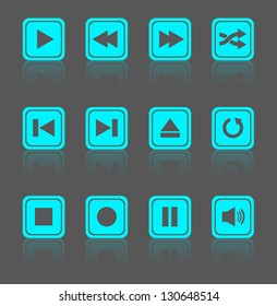 Media player square buttons collection. Vector design elements