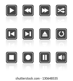 Colección de botones cuadrados del reproductor multimedia. Elementos de diseño de vectores