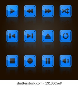 Media player square buttons collection. Vector design elements